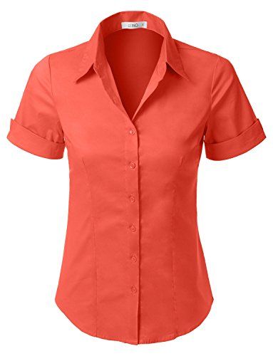 Tailored Short-Sleeve Button-Down — Coral