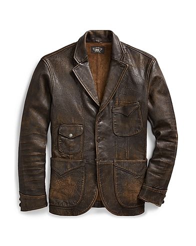 Distressed Leather Blazer — Antique Brown